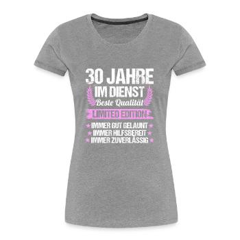 30 Jahre im Dienst 30 Jähriges Dienstjubiläum - Frauen Premium Bio T-Shirt - Grau meliert - Vorne - Mia (176cm)