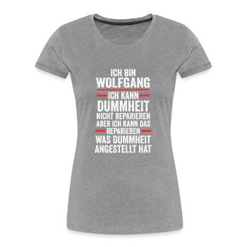 Wolfgang - Frauen Premium Bio T-Shirt - Grau meliert - Vorne - Mia (176cm)