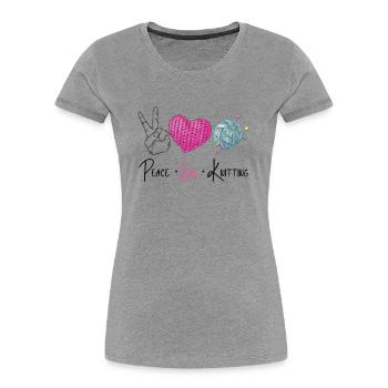 Knitting Knitter Peace Love - Frauen Premium Bio T-Shirt - Grau meliert - Vorne - Mia (176cm)