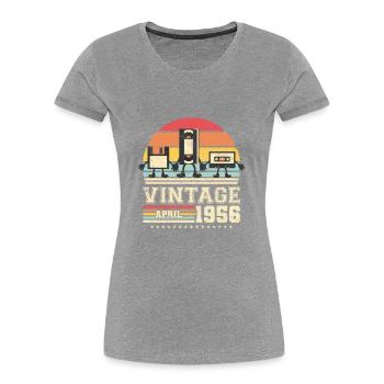 67e anniversaire Avril Né en 1956 Idée cadeau - T-shirt bio Premium Femme - gris chiné - Devant - Mia (176cm)