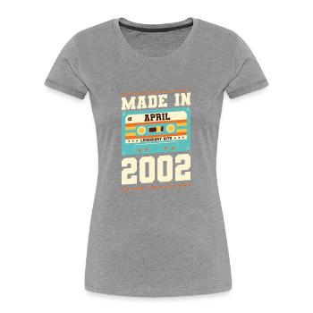 21e anniversaire Avril Né 2002 Idée cadeau - T-shirt bio Premium Femme - gris chiné - Devant - Mia (176cm)