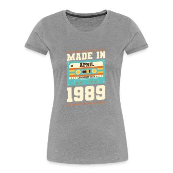 34e anniversaire Avril Né 1989 Idée cadeau - T-shirt bio Premium Femme - gris chiné - Devant - Mia (176cm)