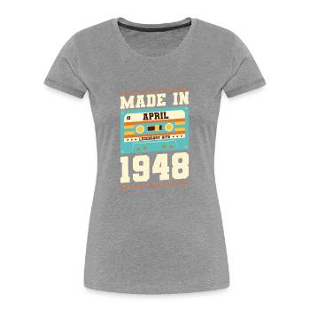 75e anniversaire Avril Né en 1948 Idée cadeau - T-shirt bio Premium Femme - gris chiné - Devant - Mia (176cm)