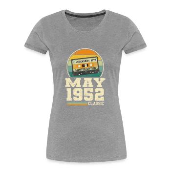 71ème anniversaire mai millésime 1952 Idée cadeau - T-shirt bio Premium Femme - gris chiné - Devant - Mia (176cm)