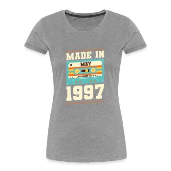 26. Geburtstag Mai Jahrgang 1997 Geschenkidee - Frauen Premium Bio T-Shirt - Grau meliert - Vorne - Mia (176cm)