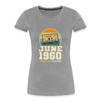 63. Geburtstag Juni Jahrgang 1960 Geschenkidee - Frauen Premium Bio T-Shirt - Grau meliert - Vorne - Mia (176cm)