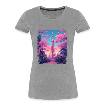 Vaporwave Ästhetischer Skytree Tokyo Japanischer Anblick - Frauen Premium Bio T-Shirt - Grau meliert - Vorne - Mia (176cm)