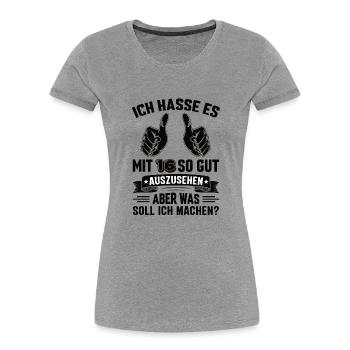 16 Geburtstag 16 Jahre 16 Lebensjahr 16 Lebenalter - Frauen Premium Bio T-Shirt - Grau meliert - Vorne - Mia (176cm)