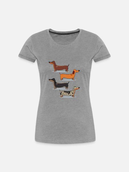 Dackel Quartett - Frauen Premium Bio T-Shirt - Grau meliert