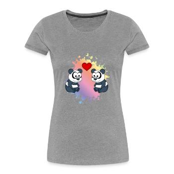 Panda Comic Paar Liebe - Frauen Premium Bio T-Shirt - Grau meliert - Vorne - Mia (176cm)
