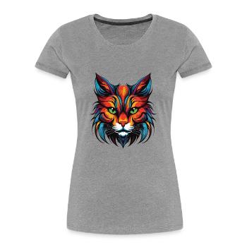 Tête de portrait de chat - T-shirt bio Premium Femme - gris chiné - Devant - Mia (176cm)