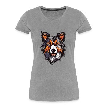 Border Collie Hund Portrait - Frauen Premium Bio T-Shirt - Grau meliert - Vorne - Mia (176cm)
