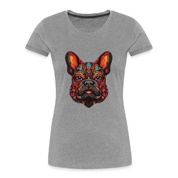 French Bulldog Dog Portrait - Women's Premium Organic T-Shirt - heather grey - Front - Mia (176cm)