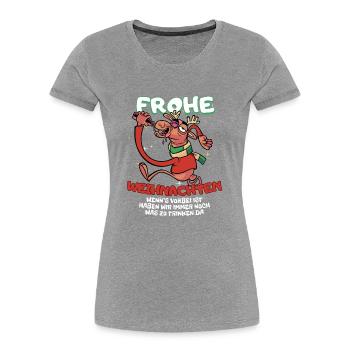 Lustiges Wichteln Frohe Weihnachten mit Getränke - Frauen Premium Bio T-Shirt - Grau meliert - Vorne - Mia (176cm)