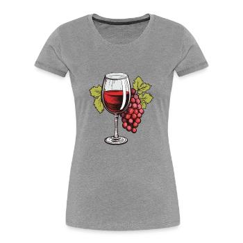 Verre à vin Raisins Vin - T-shirt bio Premium Femme - gris chiné - Devant - Mia (176cm)