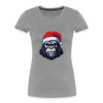 Gorilla Porträt Weihnachten - Frauen Premium Bio T-Shirt - Grau meliert - Vorne - Mia (176cm)