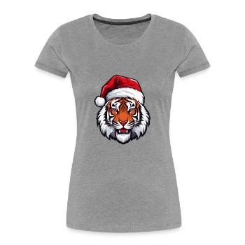 Portrait de tigre Noël - T-shirt bio Premium Femme - gris chiné - Devant - Mia (176cm)