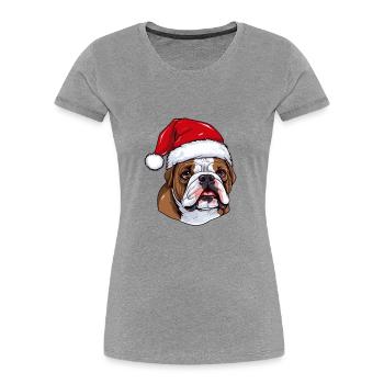 Bouledogue chien Portrait Noël - T-shirt bio Premium Femme - gris chiné - Devant - Mia (176cm)