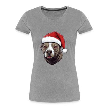 Staffordshire Bull Terrier chien Noël - T-shirt bio Premium Femme - gris chiné - Devant - Mia (176cm)