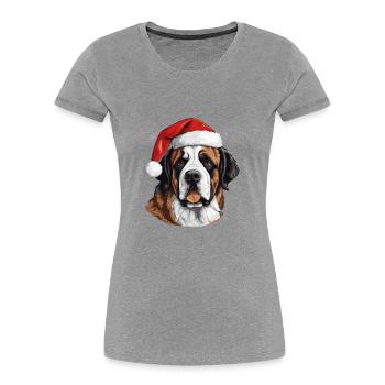 Portrait de Noël tête de chien Saint Bernand - T-shirt bio Premium Femme - gris chiné - Devant - Mia (176cm)