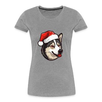 Akita chien Noël drôle Noël - T-shirt bio Premium Femme - gris chiné - Devant - Mia (176cm)