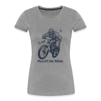 Cycling skeleton, I love mountain biking - Women's Premium Organic T-Shirt - heather grey - Front - Mia (176cm)