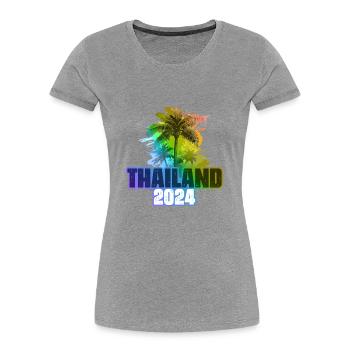 Thaïlande 2024 Vacances Palmiers Multicolores - T-shirt bio Premium Femme - gris chiné - Devant - Mia (176cm)