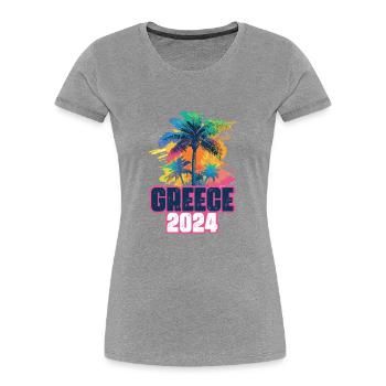 Greece 2024 Urlaub Palmen Klecks - Frauen Premium Bio T-Shirt - Grau meliert - Vorne - Mia (176cm)