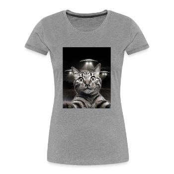 Lustiges Katzen Selfie Vor UFOs Katze UFO - Frauen Premium Bio T-Shirt - Grau meliert - Vorne - Mia (176cm)