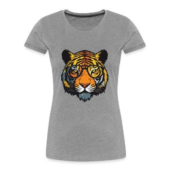 Tiger Kopf Porträt Cool - Frauen Premium Bio T-Shirt - Grau meliert - Vorne - Mia (176cm)