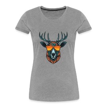 Hirsch Kopf Porträt Cool - Frauen Premium Bio T-Shirt - Grau meliert - Vorne - Mia (176cm)