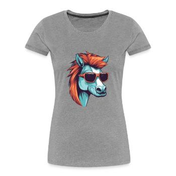 Pferd Kopf Porträt Cool - Frauen Premium Bio T-Shirt - Grau meliert - Vorne - Mia (176cm)