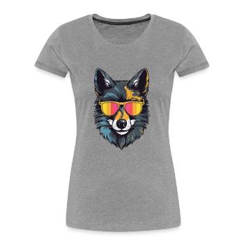 Wolf Kopf Porträt Cool - Frauen Premium Bio T-Shirt - Grau meliert - Vorne - Mia (176cm)