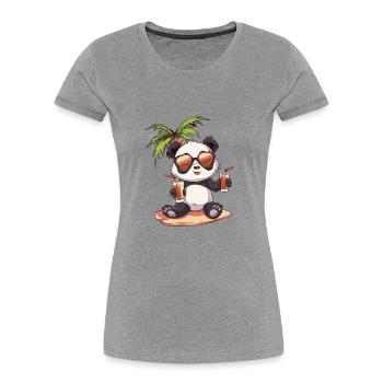 Panda Summer Beach Vacation - Women's Premium Organic T-Shirt - heather grey - Front - Mia (176cm)