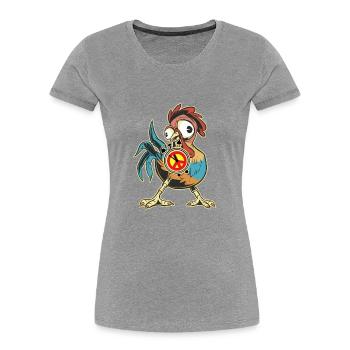 Huhn Hahn Peace Wecker Uhr Weltfrieden Frieden - Frauen Premium Bio T-Shirt - Grau meliert - Vorne - Mia (176cm)