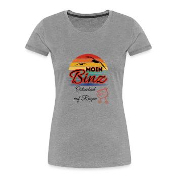 Moin Binz mit Möwe im Retro Style-Insel Rügen/Binz - Frauen Premium Bio T-Shirt - Grau meliert - Vorne - Mia (176cm)