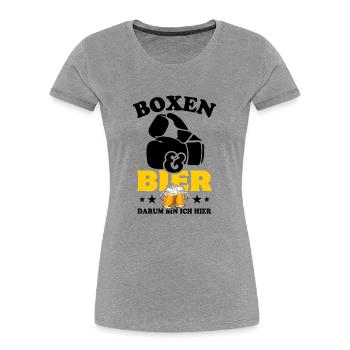 Boxen und Bier, darum bin ich hier - Spruch - Frauen Premium Bio T-Shirt - Grau meliert - Vorne - Mia (176cm)