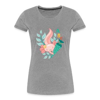 Axolotl mit Schultüte zur Einschulung - Frauen Premium Bio T-Shirt - Grau meliert - Vorne - Mia (176cm)