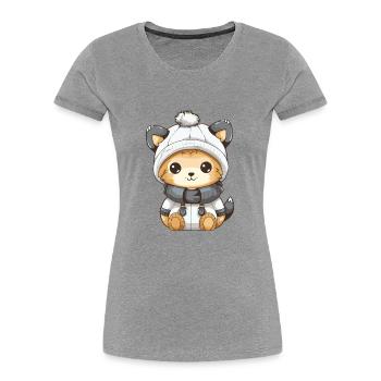 Fuchs Winter Comic Niedlich - Frauen Premium Bio T-Shirt - Grau meliert - Vorne - Mia (176cm)
