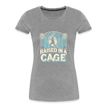 In einem Käfig aufgezogen - Frauen Premium Bio T-Shirt - Grau meliert - Vorne - Mia (176cm)
