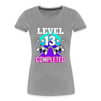 13 Anniversaire - T-shirt bio Premium Femme - gris chiné - Devant - Mia (176cm)