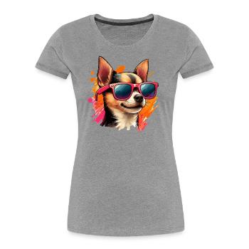 Art coloré Chihuahua - T-shirt bio Premium Femme - gris chiné - Devant - Mia (176cm)