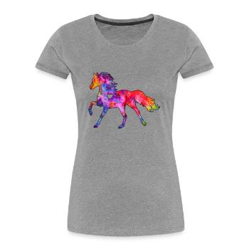 Cheval avec coeur - T-shirt bio Premium Femme - gris chiné - Devant - Mia (176cm)