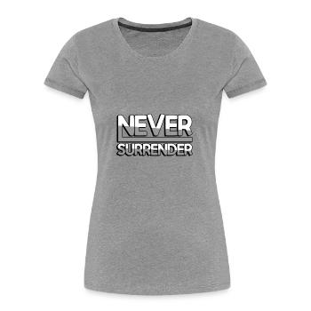NEVER SURRENDER (Weiß) - Gaming - Frauen Premium Bio T-Shirt - Grau meliert - Vorne - Mia (176cm)