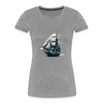 Grand marin en tournée, voilier sur la mer - T-shirt bio Premium Femme - gris chiné - Devant - Mia (176cm)
