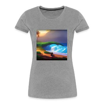 Vague épique sur la plage - T-shirt bio Premium Femme - gris chiné - Devant - Mia (176cm)