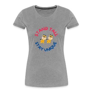 Stand Tall, Stay Unique – Cute Giraffe Motivationa - Women's Premium Organic T-Shirt - heather grey - Front - Mia (176cm)