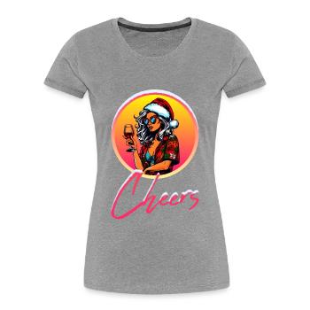 Weihnachtsfeier Frau Wein , Ugly Christmas - Frauen Premium Bio T-Shirt - Grau meliert - Vorne - Mia (176cm)