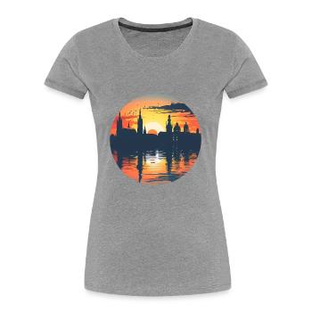 Ligne d’horizon d’Iéna - T-shirt bio Premium Femme - gris chiné - Devant - Mia (176cm)