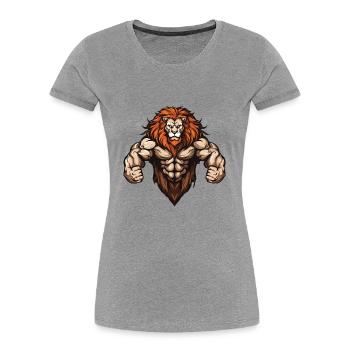Löwe Fitness Muskeln Workout Gym - Frauen Premium Bio T-Shirt - Grau meliert - Vorne - Mia (176cm)